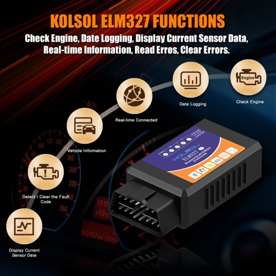 KOLSOL ELM327 Bluetooth OBD2 Scanner V1.5 ELM327 with Switch modified for Ford CH340+25K80 chip HS-C