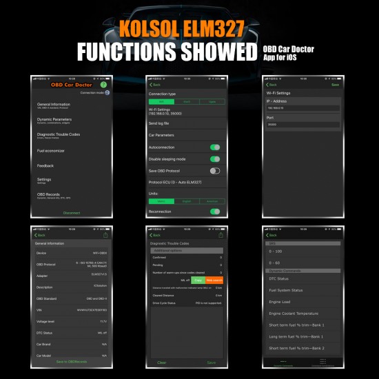 KOLSOL ELM327 Bluetooth OBD2 Scanner V1.5 ELM327 with Switch modified for Ford CH340+25K80 chip HS-C