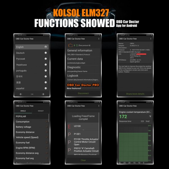 KOLSOL ELM327 Bluetooth OBD2 Scanner V1.5 ELM327 with Switch modified for Ford CH340+25K80 chip HS-C