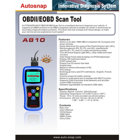 Autosnap A810 OBDII EOBD Fault Code Scan Tool