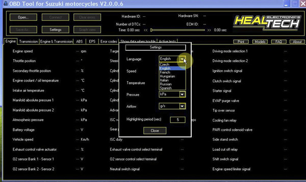 Diagnostic OBD Tool for Suzuki Motorcycles Software